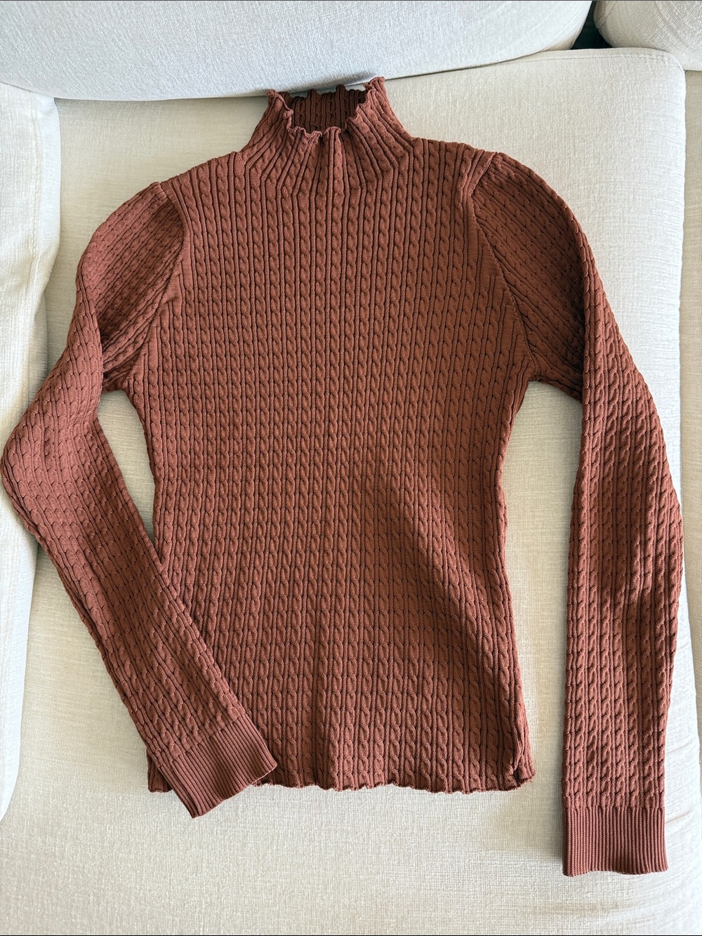 Women's Cable Knit Mock Neck Sweater - Rust